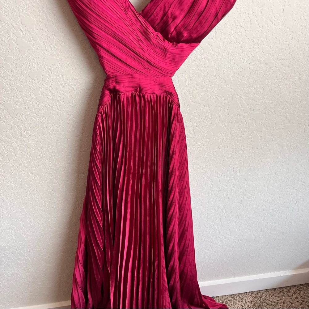 NEW Lulus Got The Glam Wine Red Maxi Dress XL Gown Satin Pleated Cutout Maxi - Picture 5 of 12
